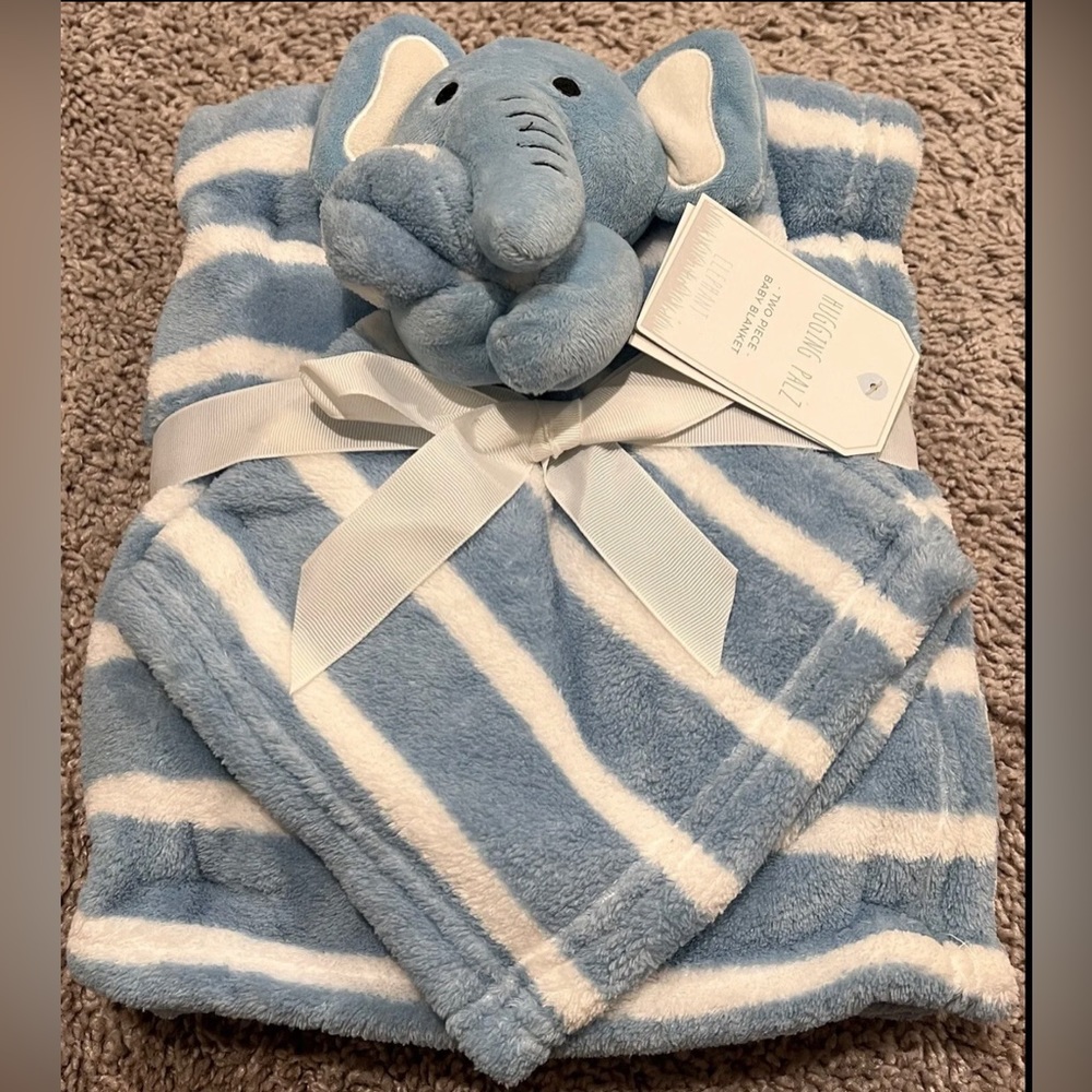 Hugging Pals Two Piece Blue Elephant Baby Blanket 30x36inch
